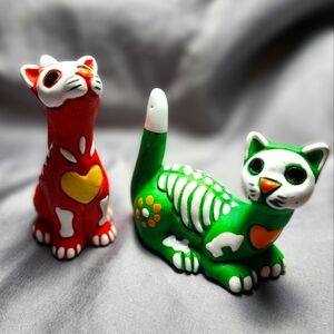 Ceramic Skeleton Cat Pair